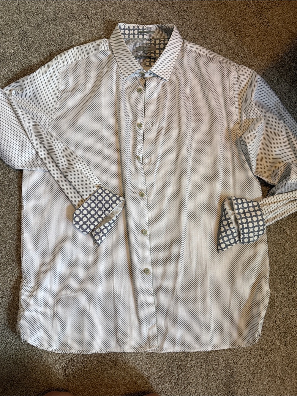 Ted Baker White Dress Shirt with black Circular Contrast Cuffs